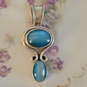 Vintage Sterling Silver Taxco Mexico Blue  Pendant 925